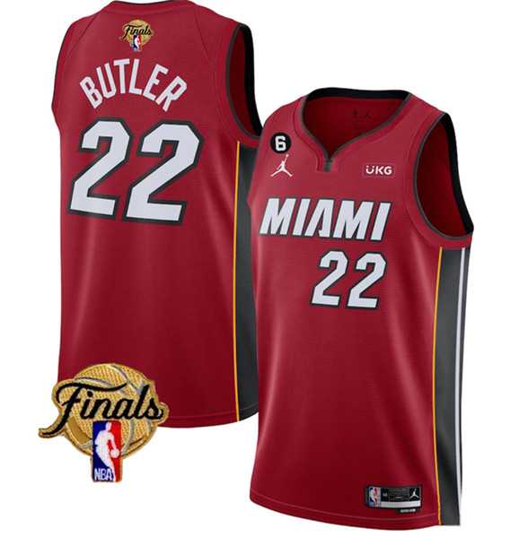 Men's Miami Heat #22 Jimmy Butler Red 2023 Finals Statement Edition With NO.6 Patch Stitched Basketball Jersey Dzhi